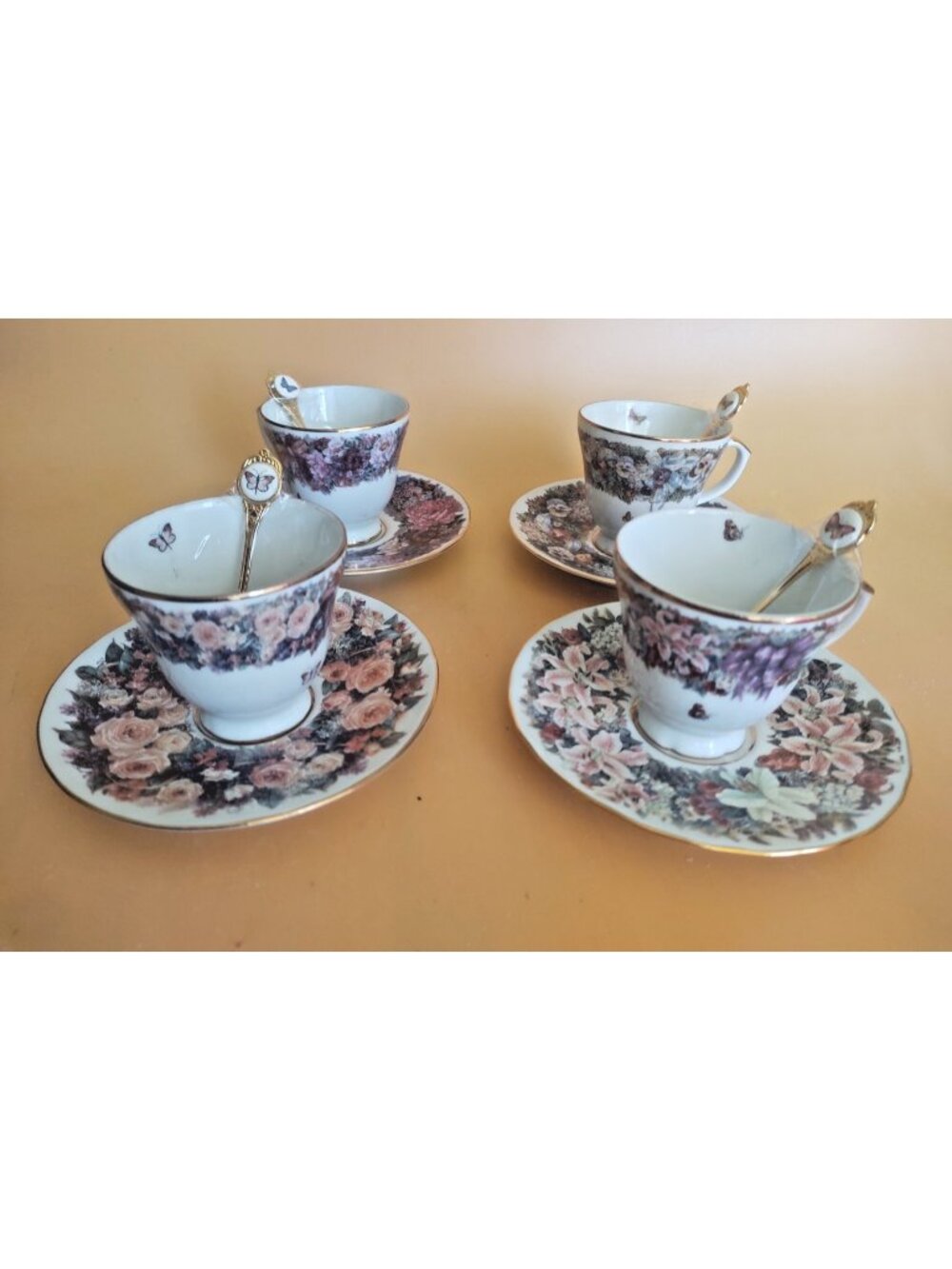 Lena Liu "Circle Series" collectible demitasse teacup and saucer sets 4 Editions